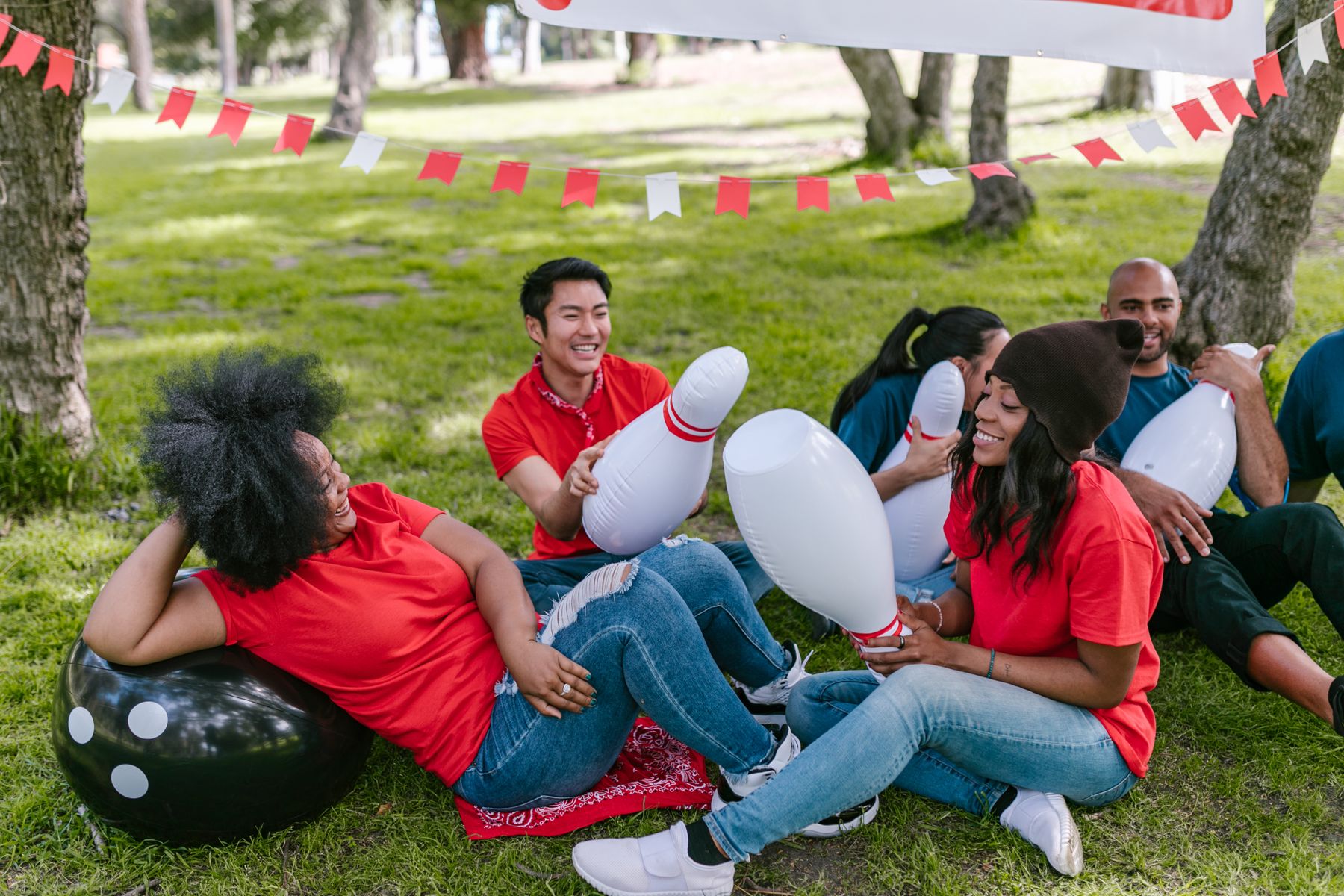 Colleagues taking part in an outdoor team activity